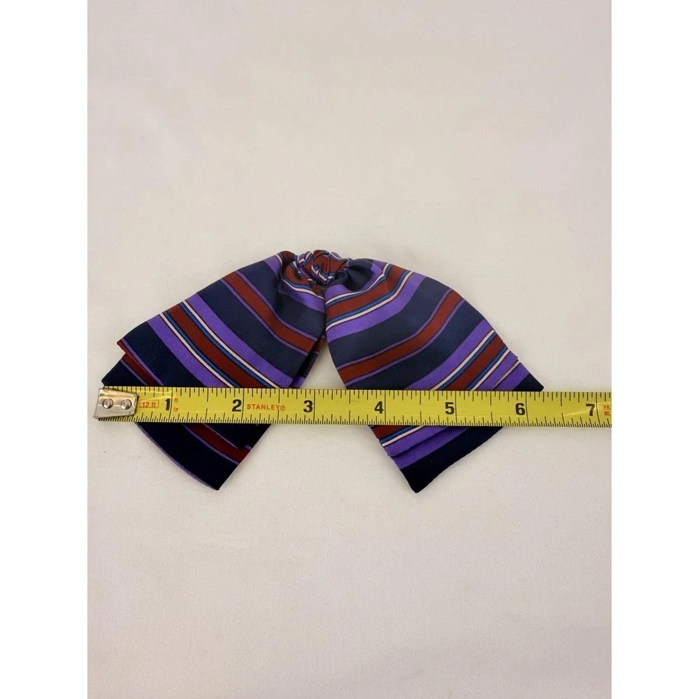 Vintage Symphony Scarfs Silk Bow Brooch Pin 70s Purple Stripe‎ Secretary USA
